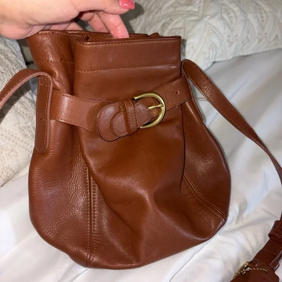 Coach Brown Leather Belt-Accent Bucket Crossbody - Picture 2 of 6